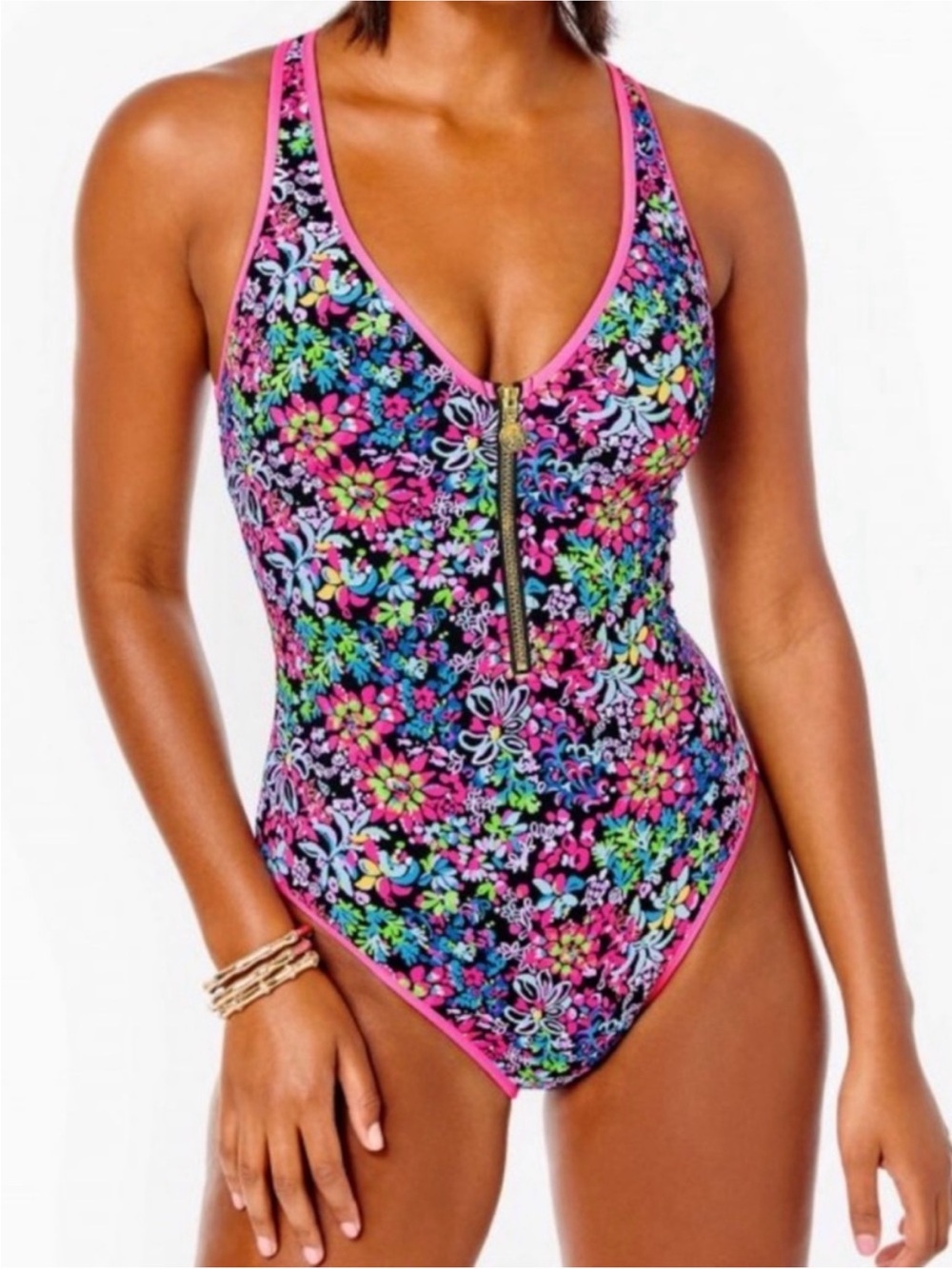Lilly Pulitzer Feeling Fintastic KAILANIE Zip Swimsuit Racerback One Piece sz 14